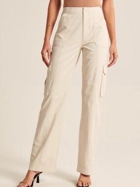 abercrombie & fitch High-Waist Wide-Leg Cargo Pants - Cream size 00